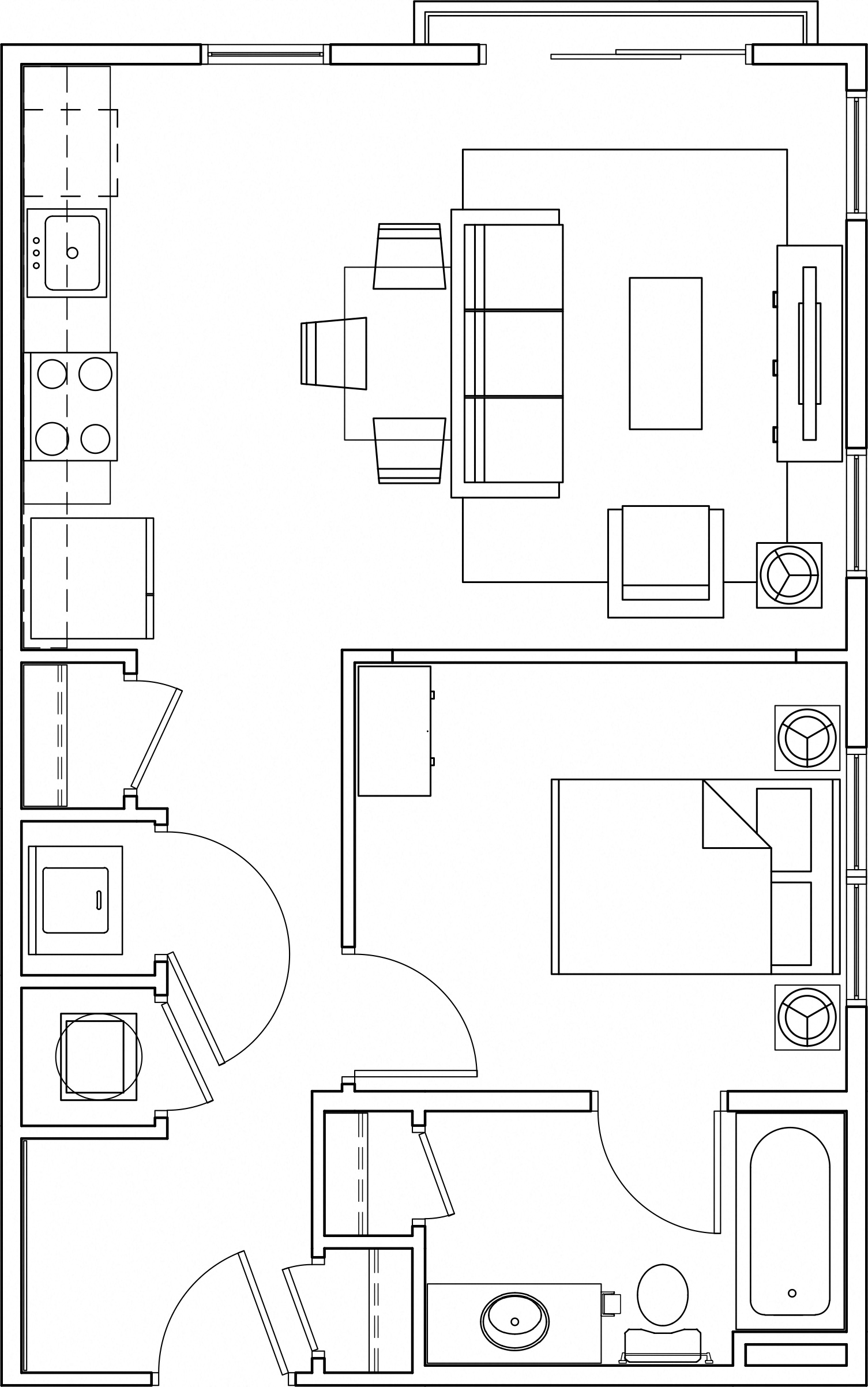 Floor plan for 1 bed, 1 bath, 600 sqft